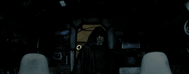 We have old man Luke walking into the cockpit of the Millennium Falcon.