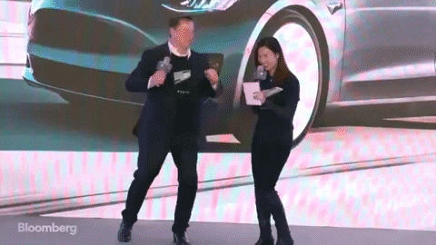 Elon Musk dancing like an alien at the opening of Tesla's new Shanghai factory.