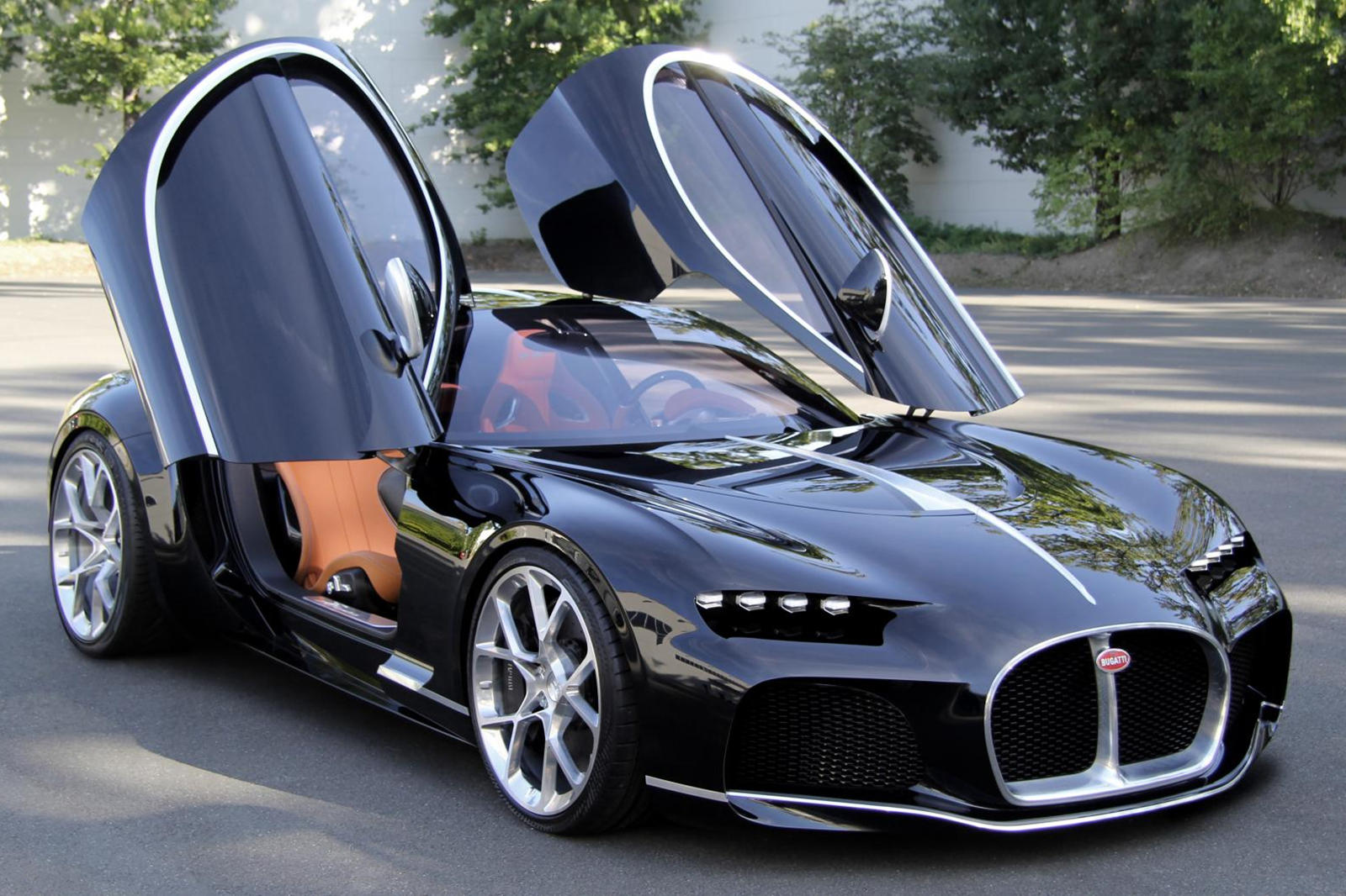 Bugatti Atlantic concept car with its up-swinging doors open.